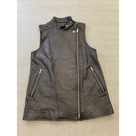 Club Monaco Women's XS Black 100% Lamb Leather Asymmetrical Zip Biker Vest - Picture 1 of 12